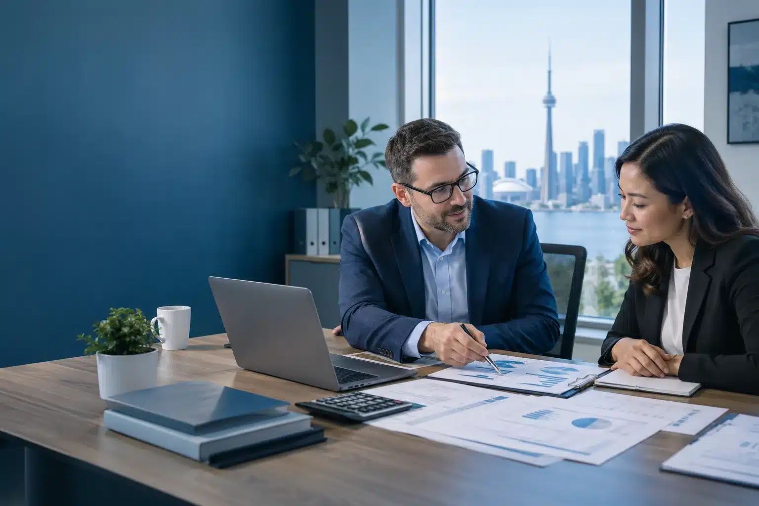 Business accounting professionals reviewing financial reports and records for a Toronto business