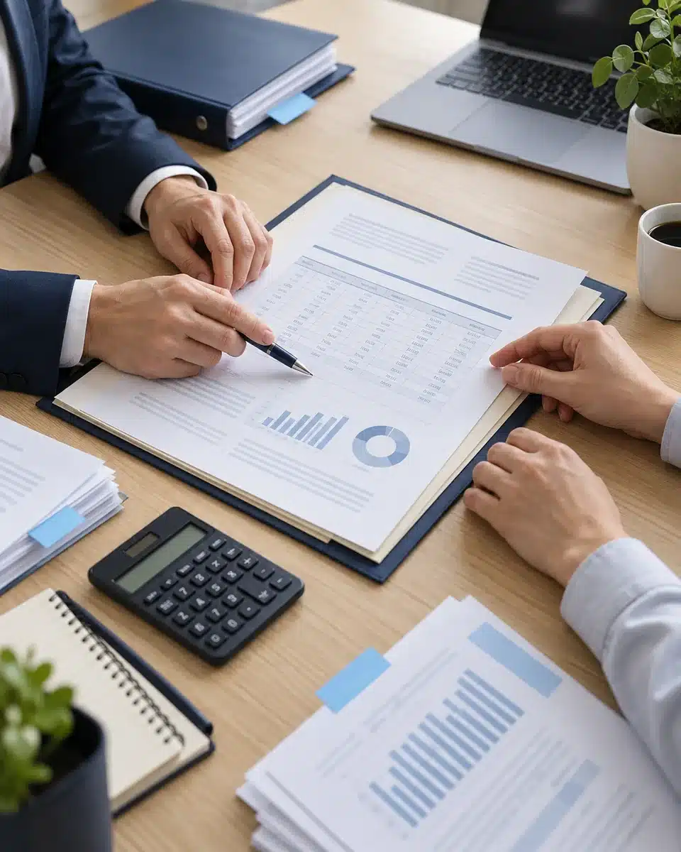 Tax professional organizing financial records for a CRA audit response