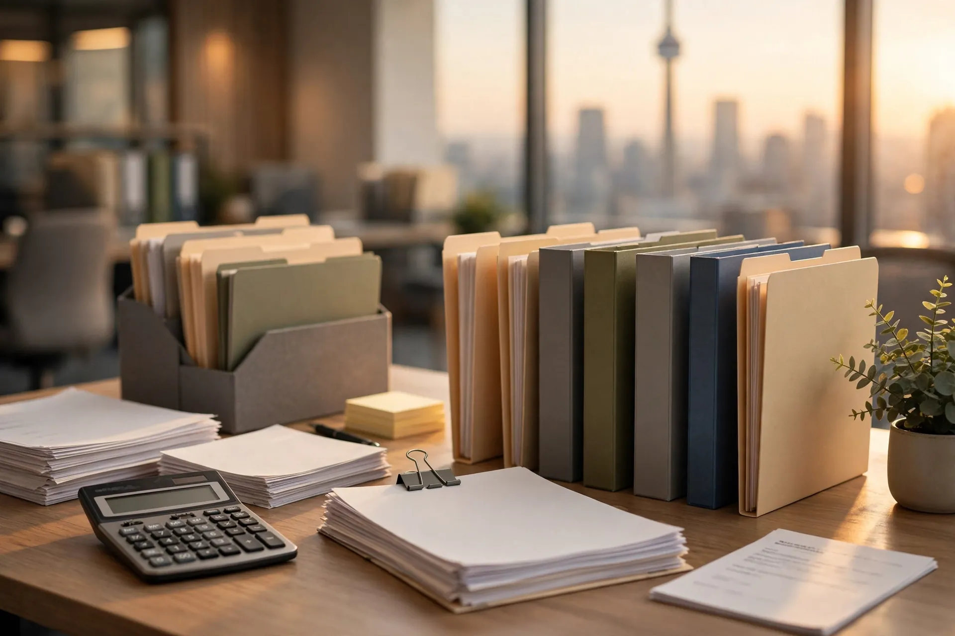 IT Consultant Tax Records & Readiness in Toronto | Filing Taxes Organized tax record folders and contract documents for an IT consultant in a Toronto office.